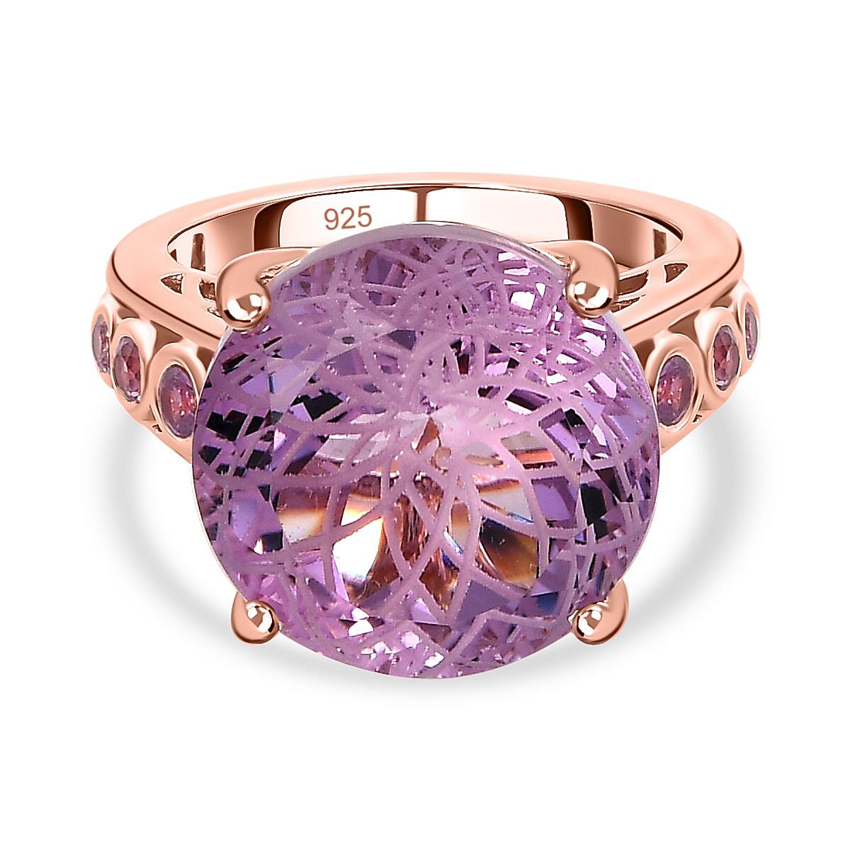 Rose De France Amethyst and Pink Sapphire 8.59 ctw Ring in 18K Vermeil Rose Gold Over Sterling Silver (Size 10.0)