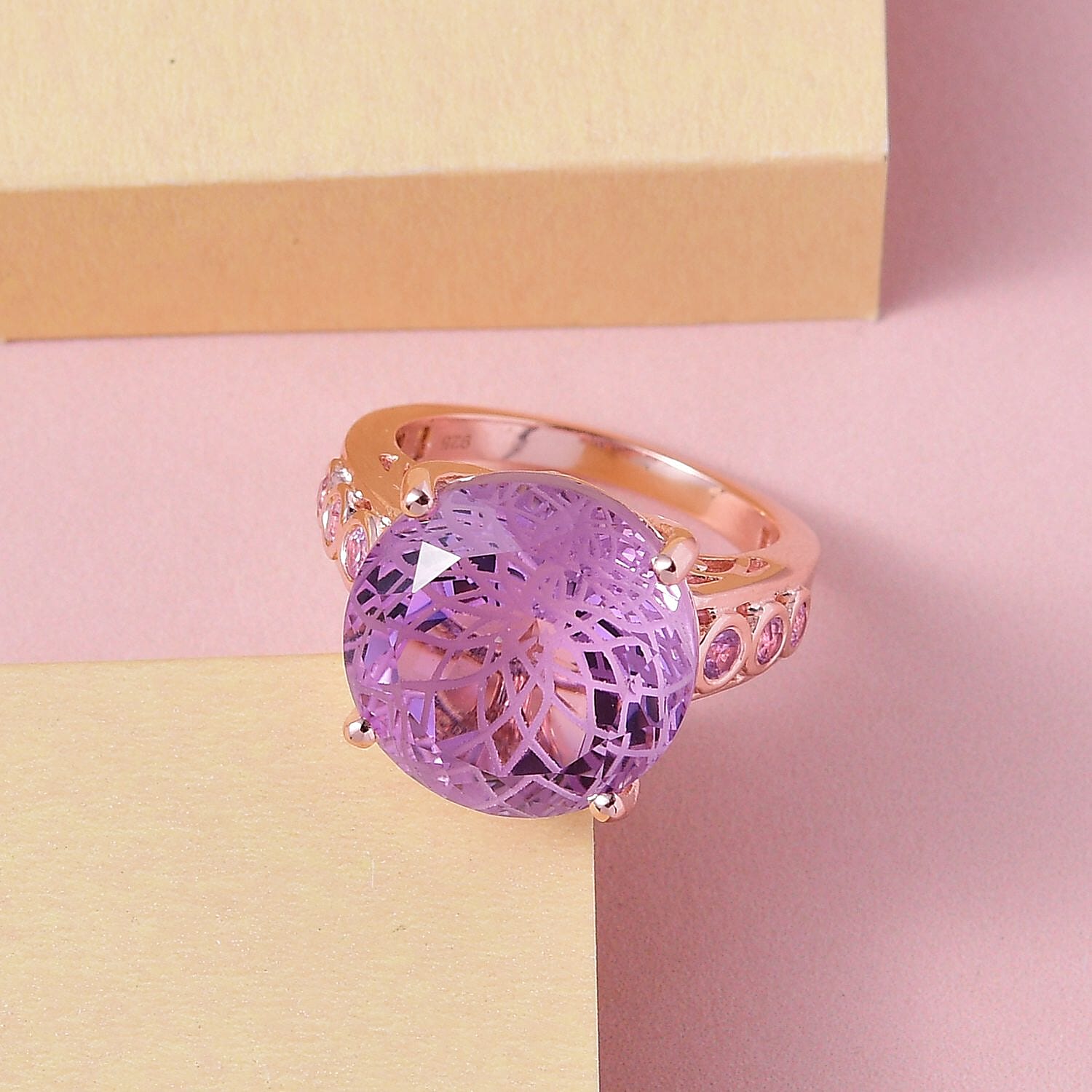 Rose De France Amethyst and Pink Sapphire 8.59 ctw Ring in 18K Vermeil Rose Gold Over Sterling Silver (Size 10.0)
