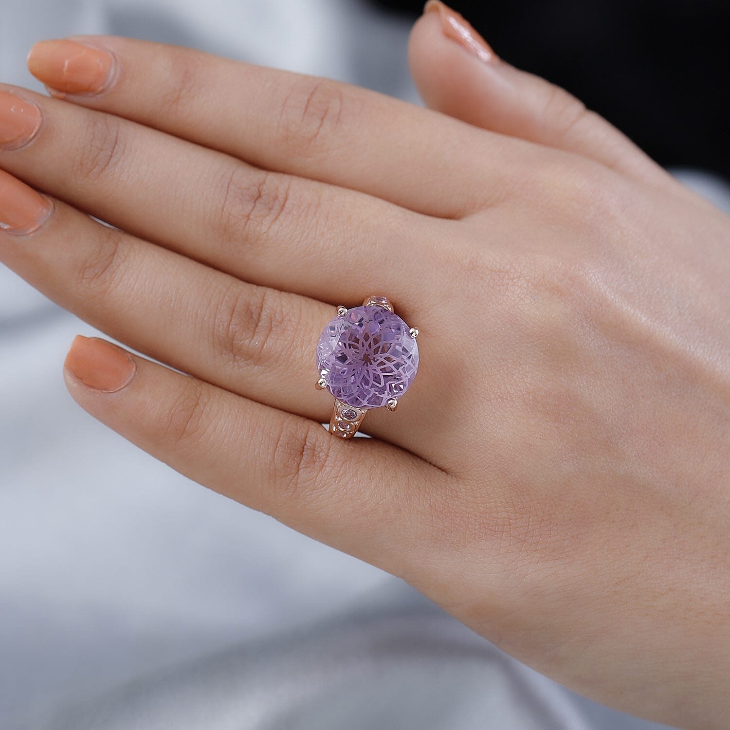 Rose De France Amethyst and Pink Sapphire 8.59 ctw Ring in 18K Vermeil Rose Gold Over Sterling Silver (Size 10.0)
