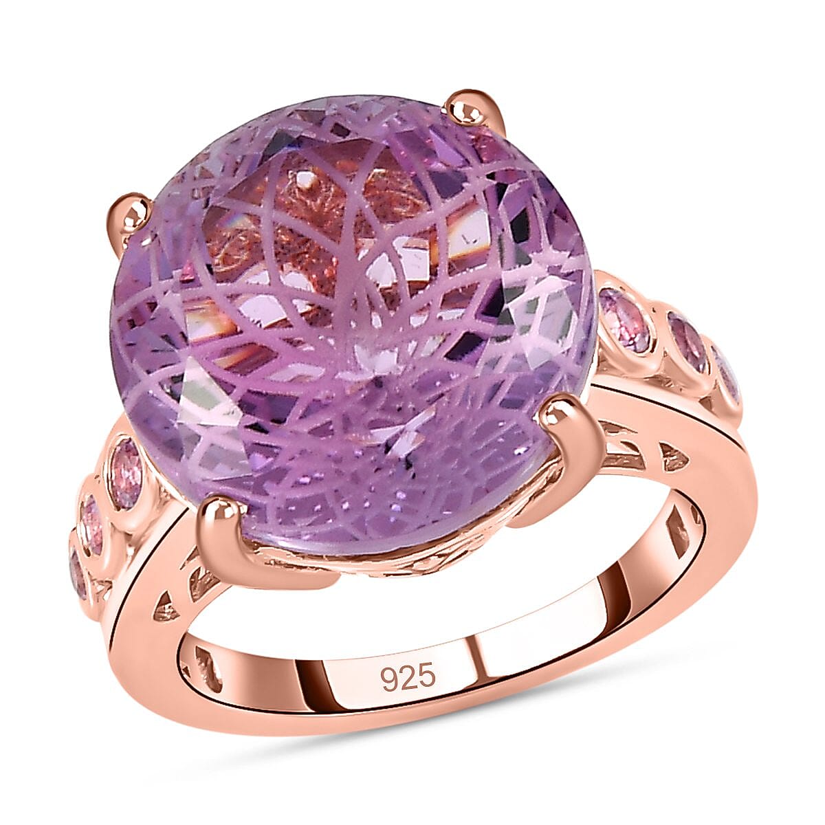 Rose De France Amethyst and Pink Sapphire 8.59 ctw Ring in 18K Vermeil Rose Gold Over Sterling Silver (Size 10.0)