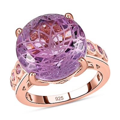 Rose De France Amethyst and Pink Sapphire 8.59 ctw Ring in 18K Vermeil Rose Gold Over Sterling Silver (Size 10.0)