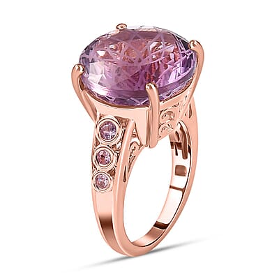 Rose De France Amethyst and Pink Sapphire 8.59 ctw Ring in 18K Vermeil Rose Gold Over Sterling Silver (Size 10.0)