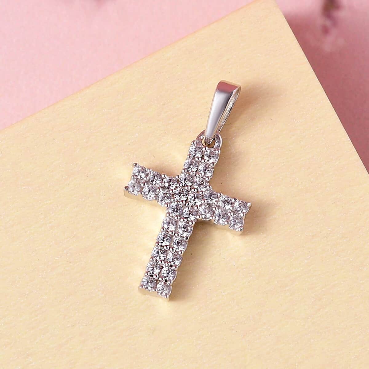 Karis White Zircon Cross Pendant in Platinum Bond 0.40 ctw image number 1