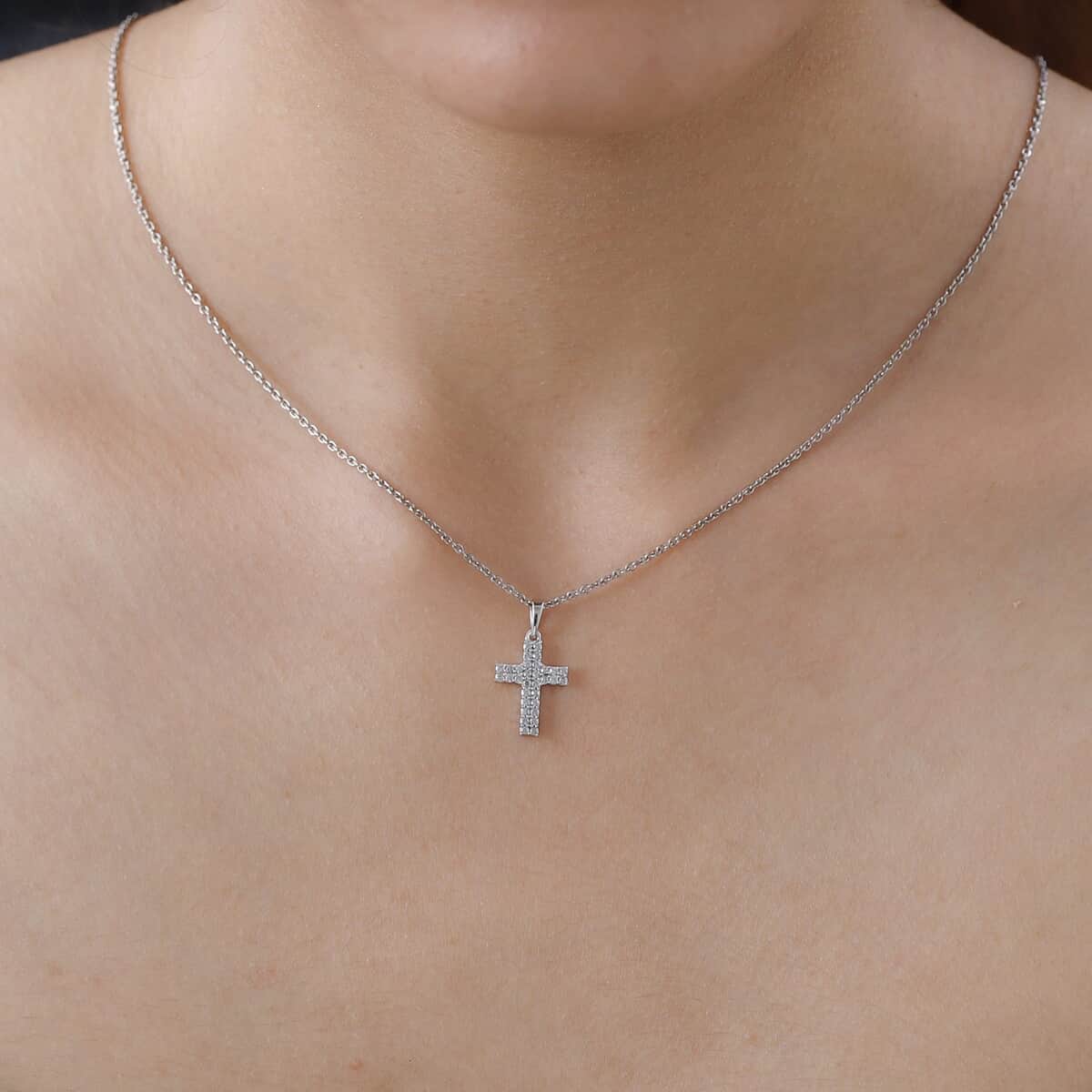 Karis White Zircon Cross Pendant in Platinum Bond 0.40 ctw image number 2