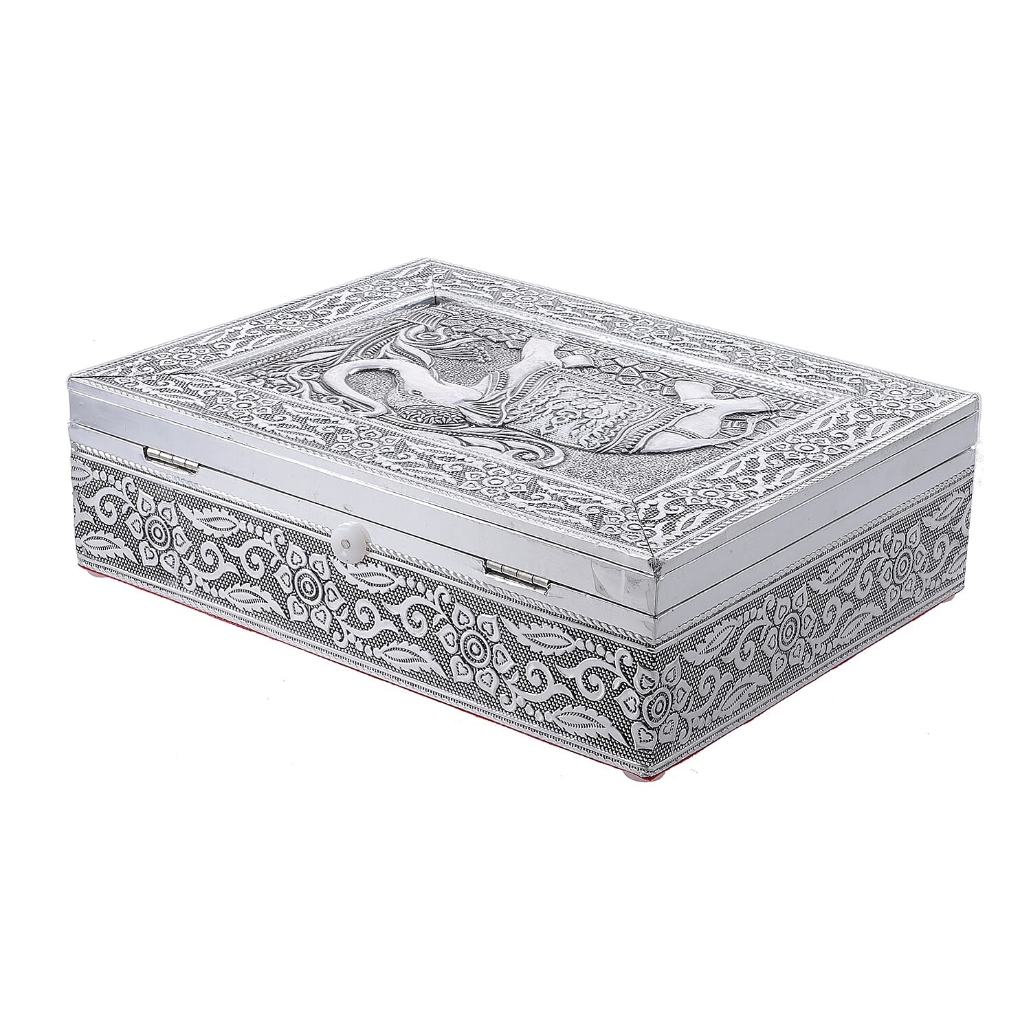 Handcrafted Elephant 3D Embossed Aluminium Oxidized Storage Box 