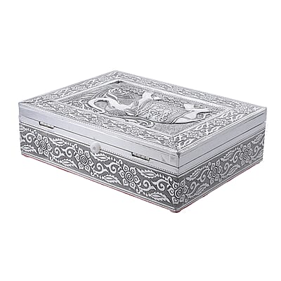 Handcrafted Elephant 3D Embossed Aluminium Oxidized Storage Box 