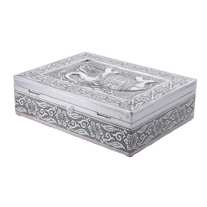 Handcrafted Elephant 3D Embossed Aluminium Oxidized Storage Box 