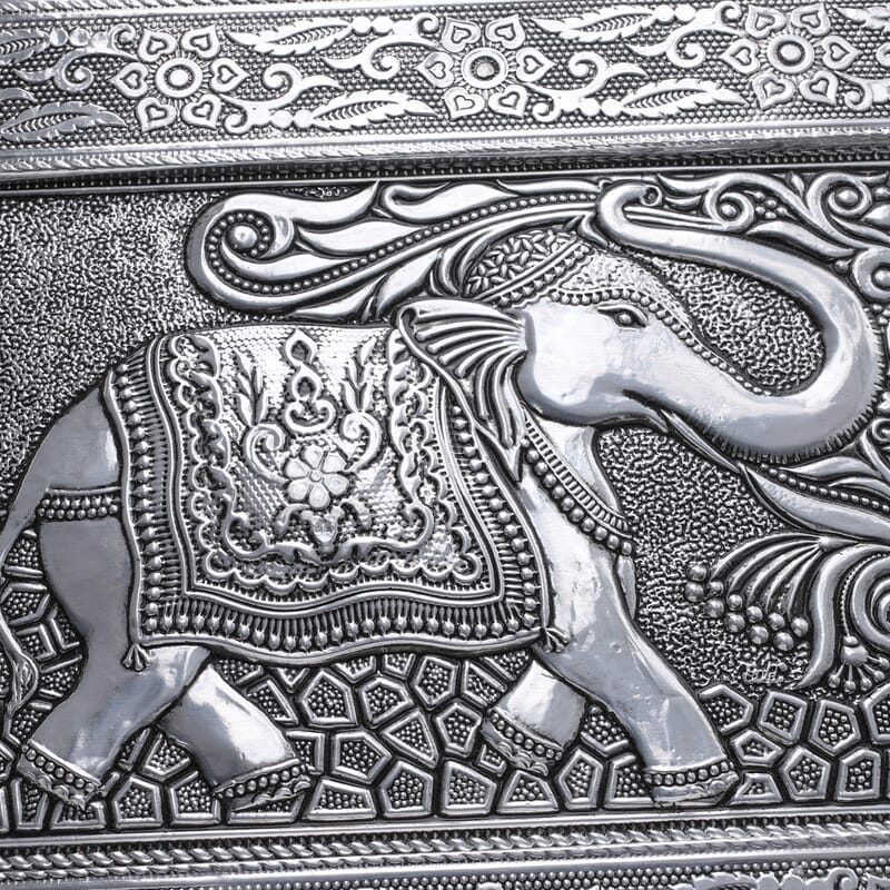 Handcrafted Elephant 3D Embossed Aluminium Oxidized Storage Box 