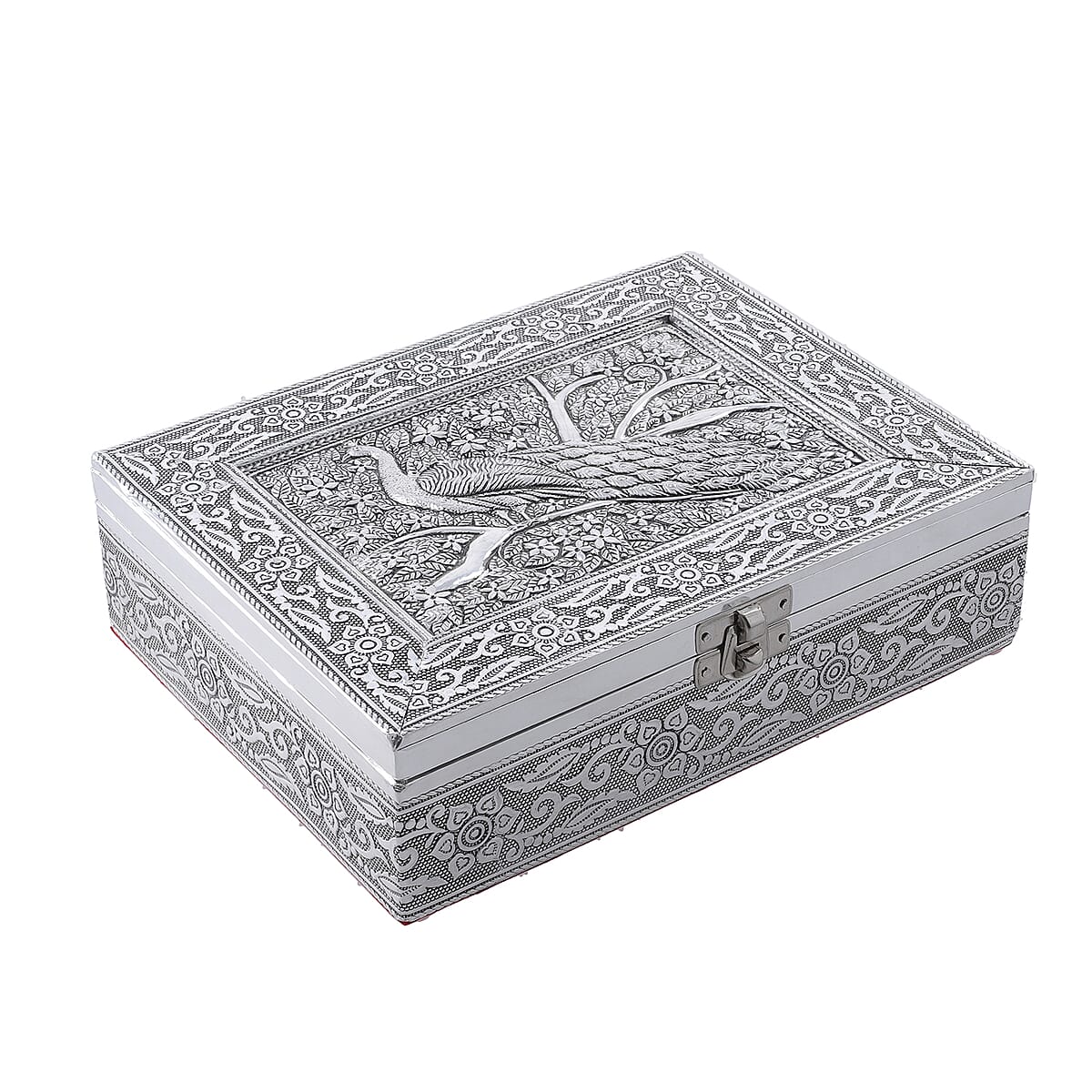 Handcrafted Peacock 3D Embossed Aluminium Oxidized Storage Box image number 0
