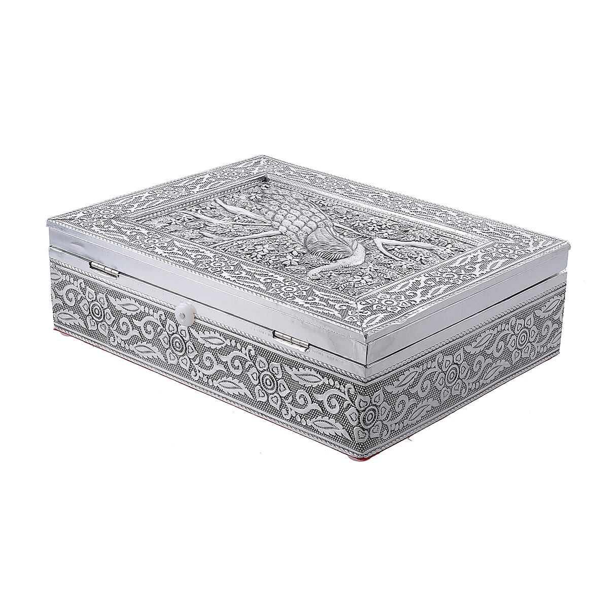 Handcrafted Peacock 3D Embossed Aluminium Oxidized Storage Box image number 3