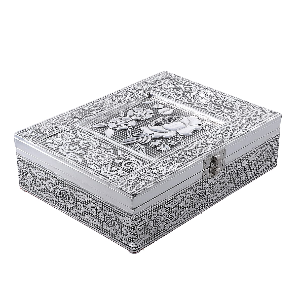 Handcrafted Flower 3D Embossed Aluminium Oxidized Storage Box image number 0