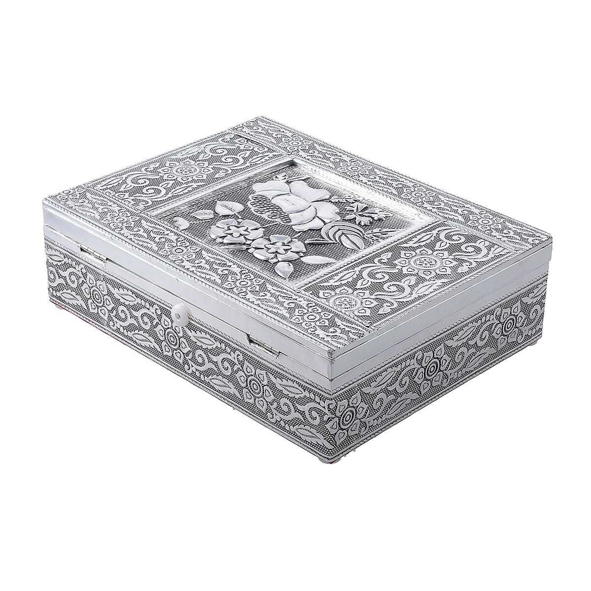 Handcrafted Flower 3D Embossed Aluminium Oxidized Storage Box image number 3