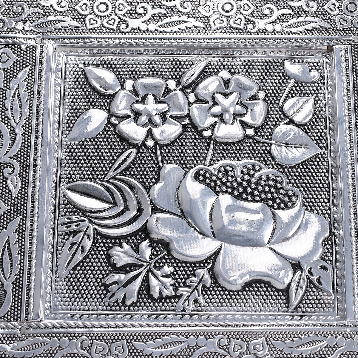 Handcrafted Flower 3D Embossed Aluminium Oxidized Storage Box image number 5