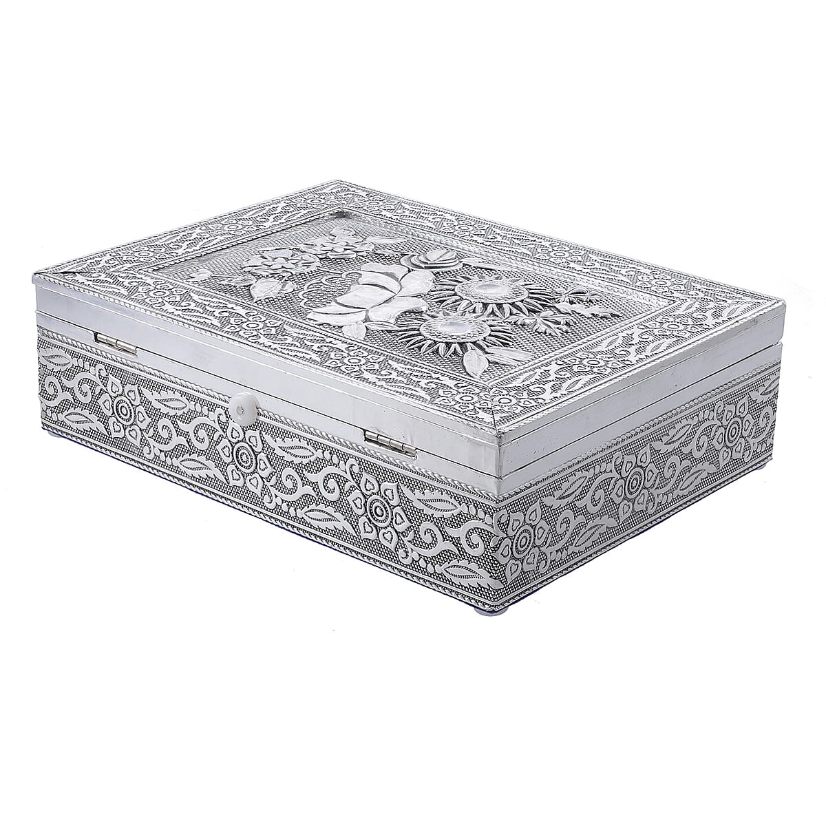 Handcrafted Flower 3D Embossed Aluminium Oxidized Storage Box image number 3