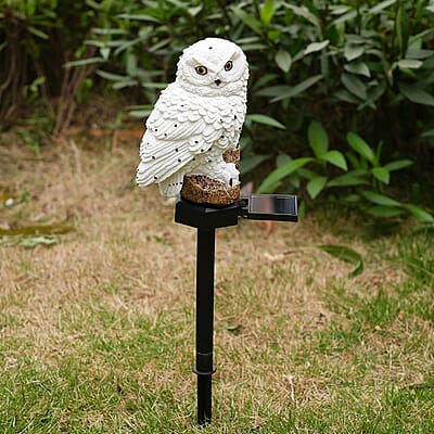 White Solar Owl Garden Stake LED Light