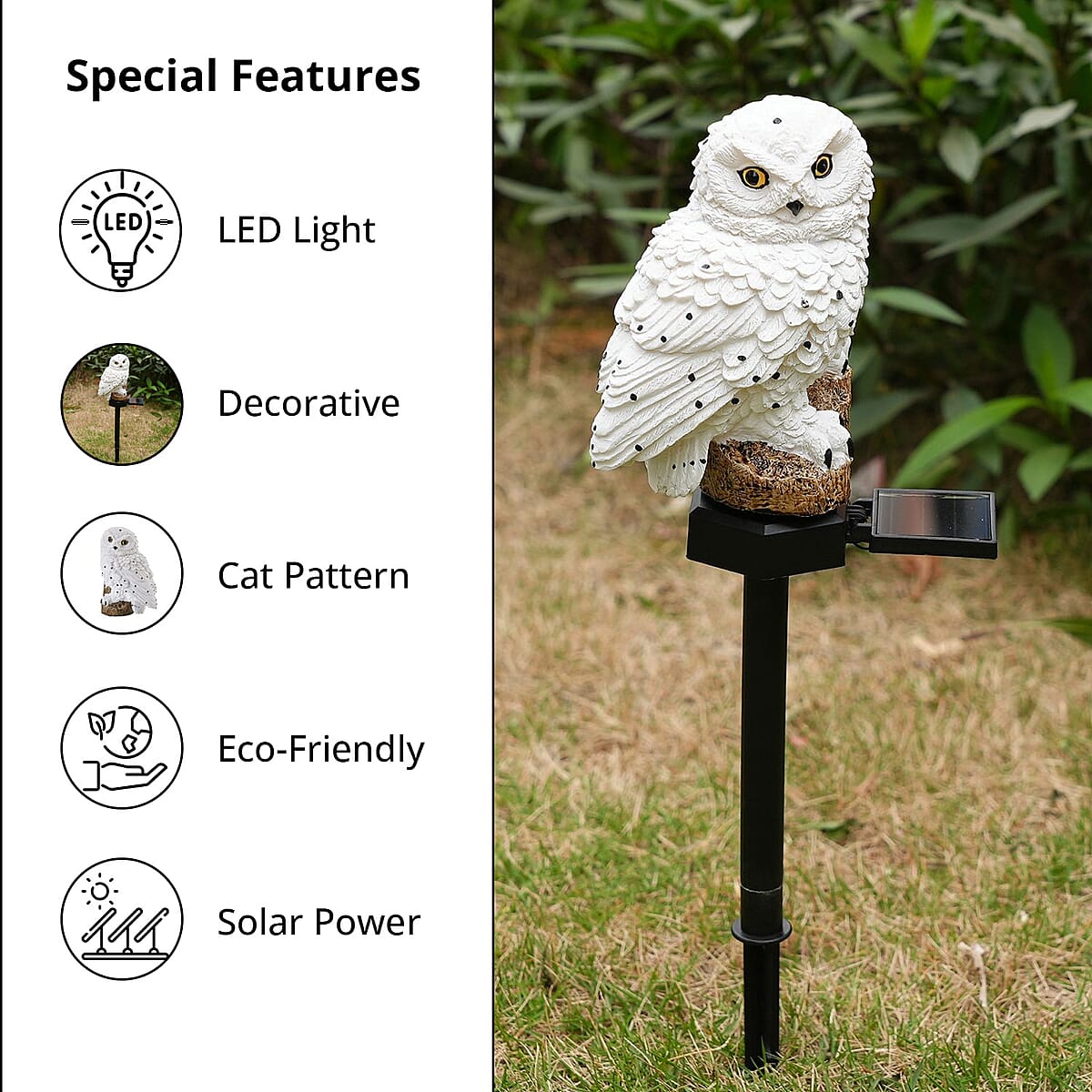 White Solar Owl Garden Stake LED Light (2.95"x3.54"x16.73") image number 3