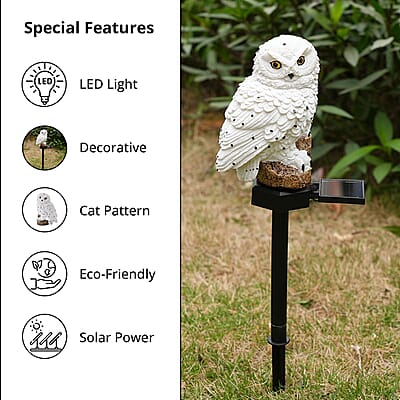 White Solar Owl Garden Stake LED Light