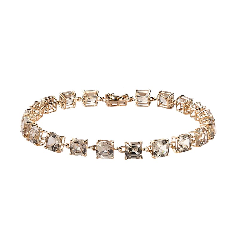 Luxoro 10K Yellow Gold Asscher Cut AAA Turkizite Link Bracelet (6.50 In) 12.15 ctw