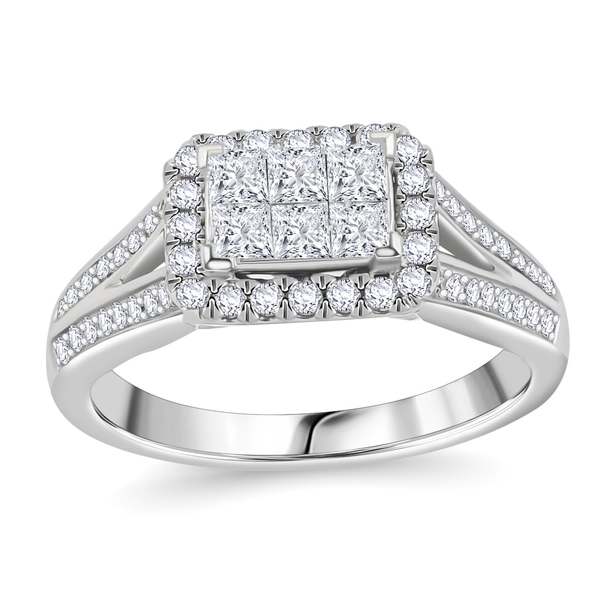 NY Closeout 10K White Gold I I2 Diamond Halo Split Ring (Size 7.0) 4.60 Grams 1.00 ctw image number 0