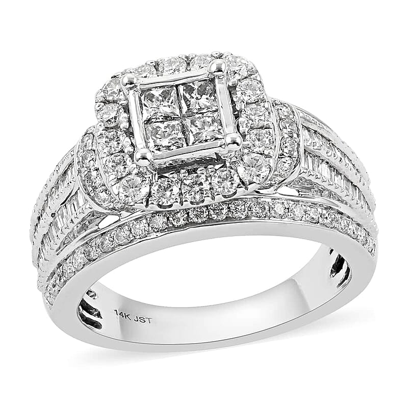 NY Closeout 14K White Gold H-I I2 Diamond Halo Ring (Size 7.0) 7.50 Grams 1.60 ctw