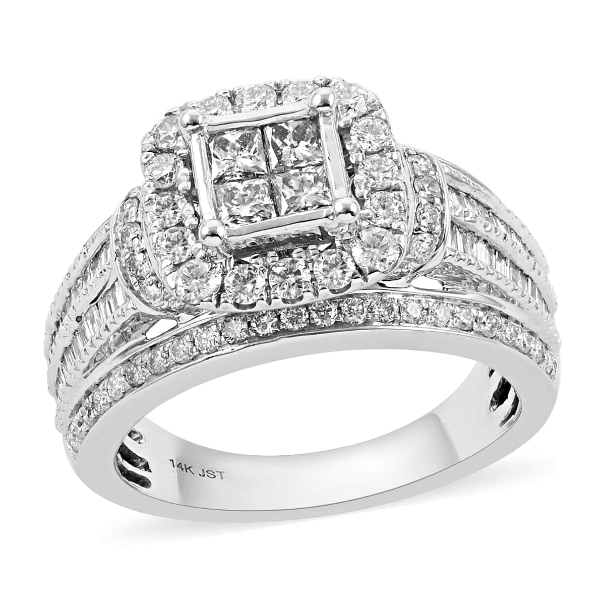 NY Closeout 14K White Gold H-I I2 Diamond Halo Ring (Size 7.0) 7.50 Grams 1.60 ctw image number 0
