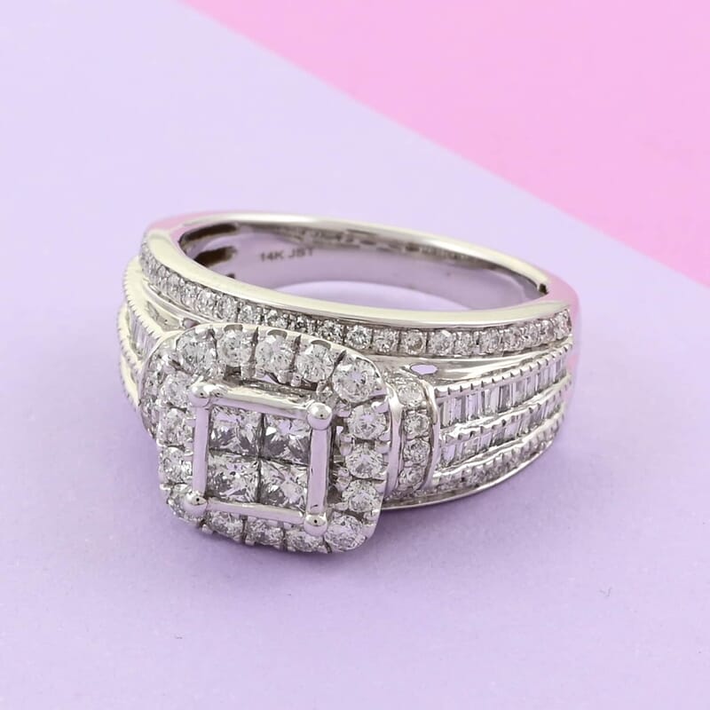 NY Closeout 14K White Gold H-I I2 Diamond Halo Ring (Size 7.0) 7.50 Grams 1.60 ctw