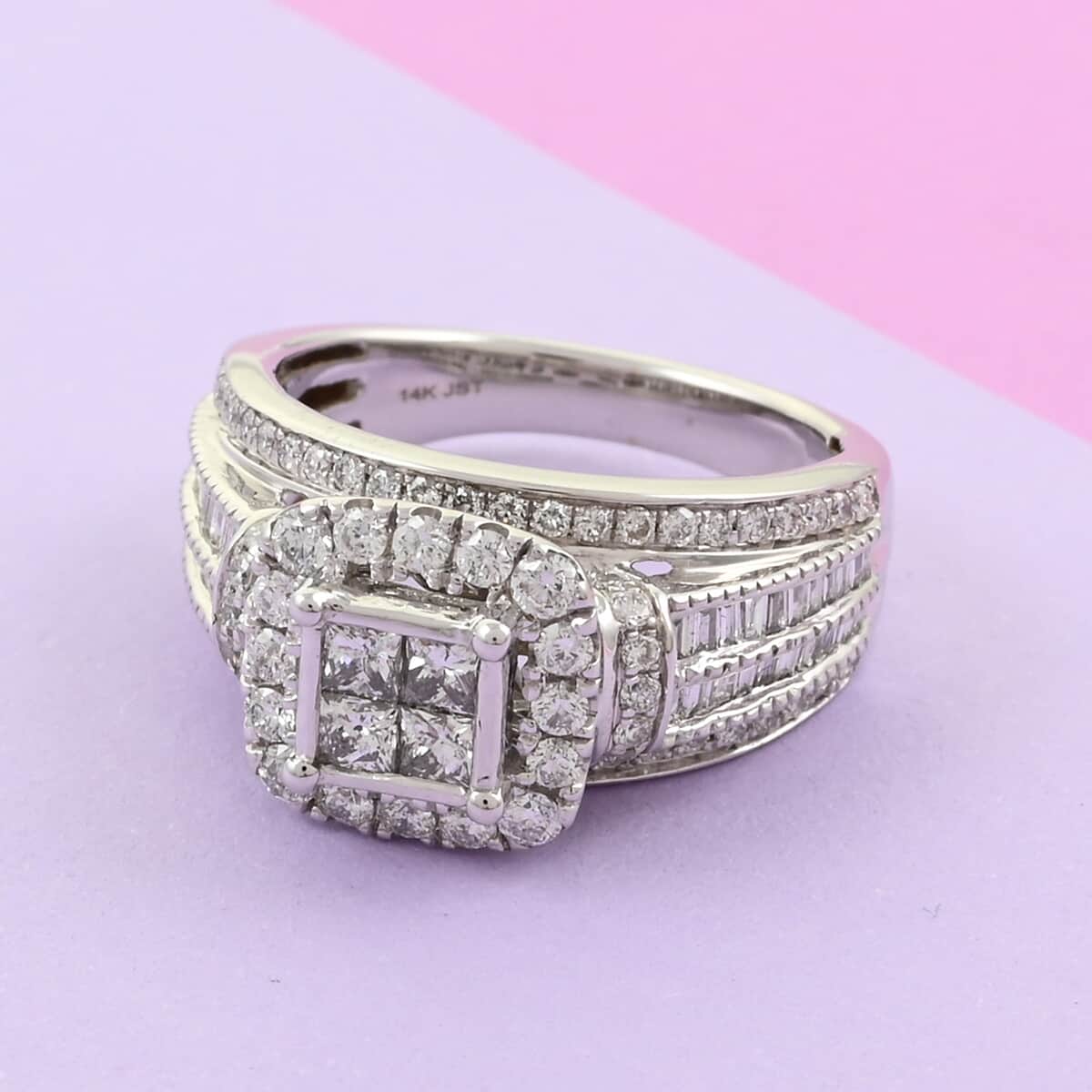 NY Closeout 14K White Gold H-I I2 Diamond Halo Ring (Size 7.0) 7.50 Grams 1.60 ctw image number 1