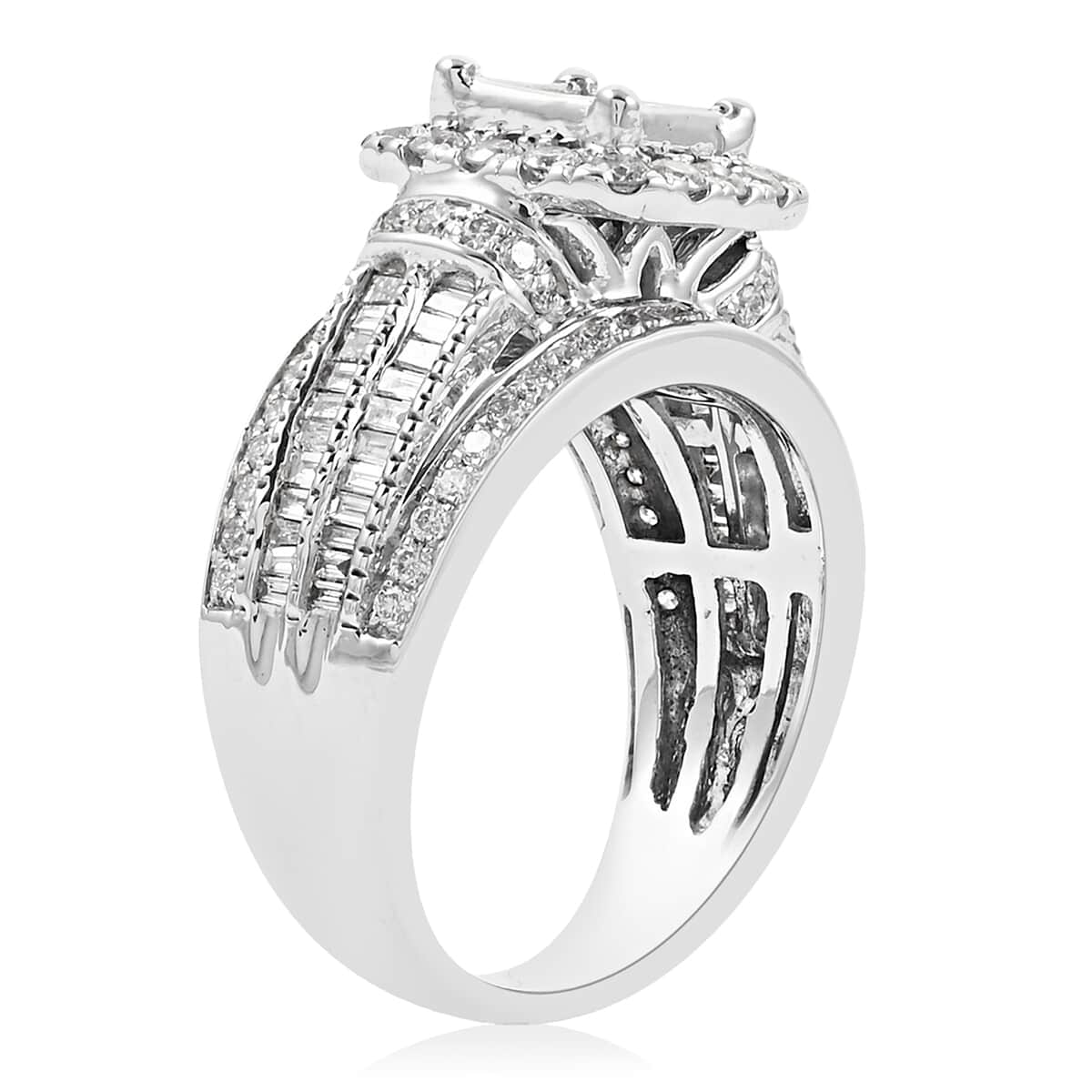 NY Closeout 14K White Gold H-I I2 Diamond Halo Ring (Size 7.0) 7.50 Grams 1.60 ctw image number 3