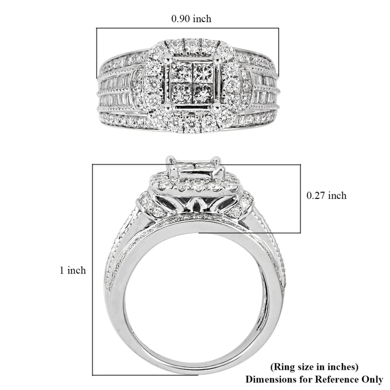 NY Closeout 14K White Gold H-I I2 Diamond Halo Ring (Size 7.0) 7.50 Grams 1.60 ctw