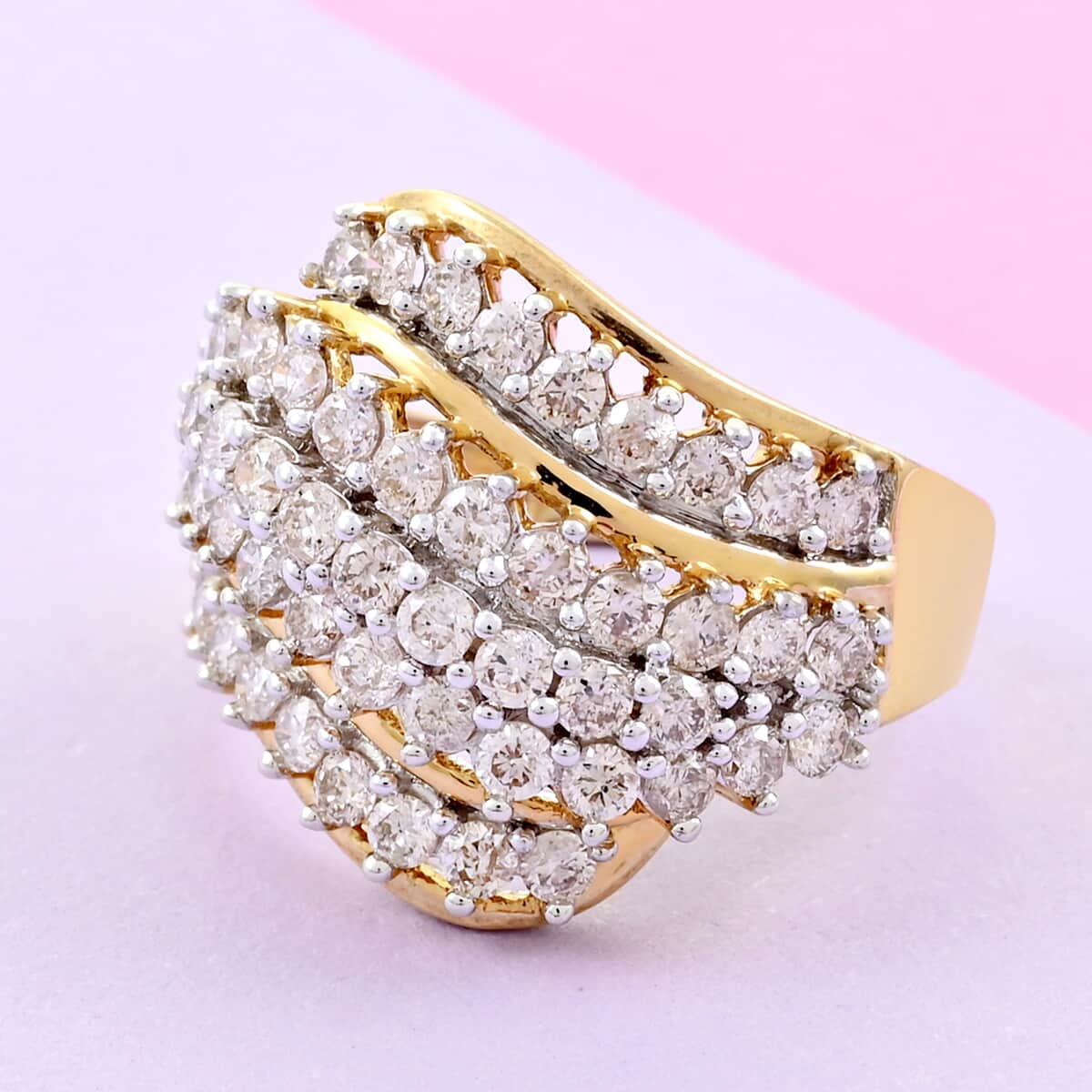 NY Closeout 10K Yellow and White Gold I2 Diamond Bypass Cluster Dome Ring (Size 7.0) 4.70 Grams 0.50 ctw image number 1