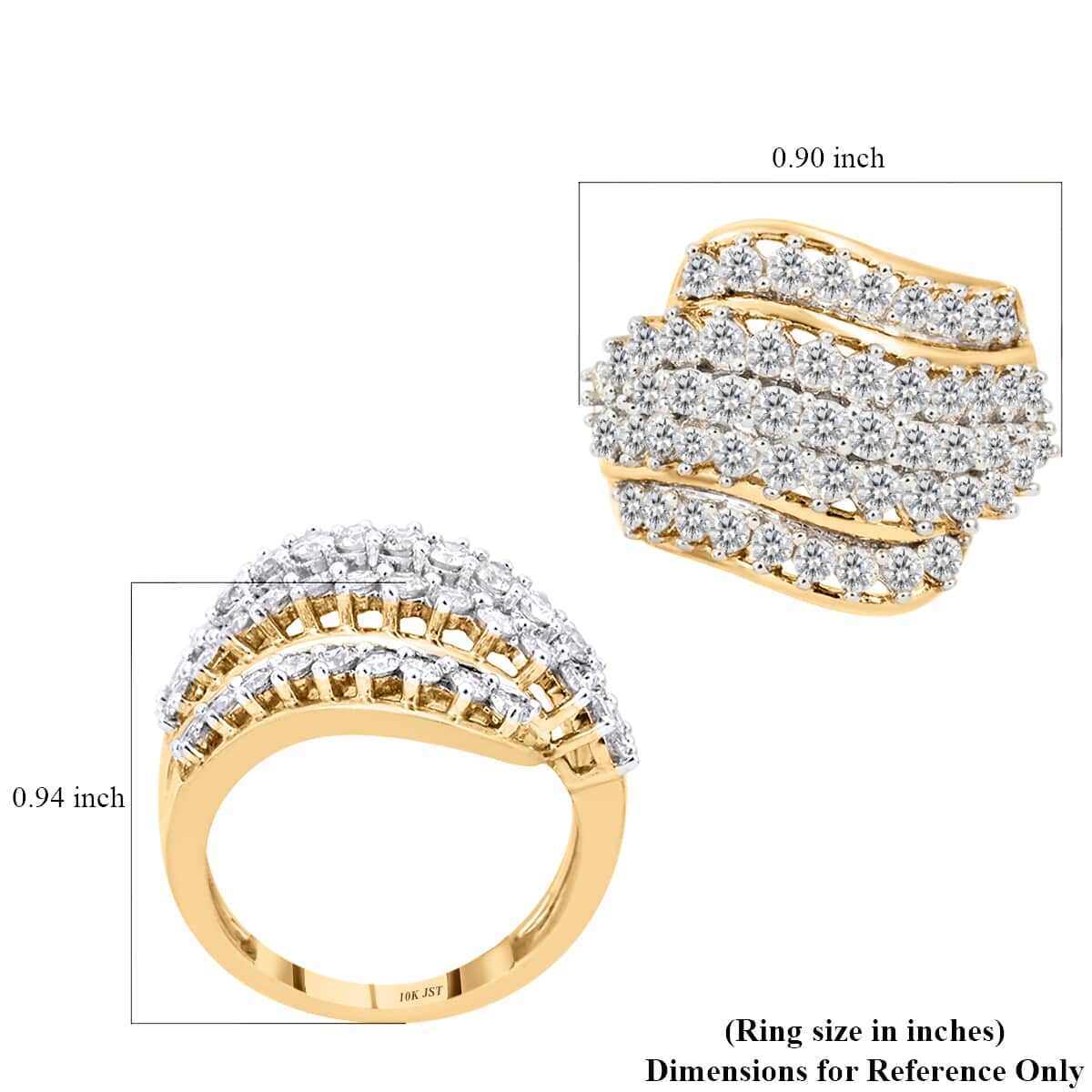 NY Closeout 10K Yellow and White Gold I2 Diamond Bypass Cluster Dome Ring (Size 7.0) 4.70 Grams 0.50 ctw image number 4