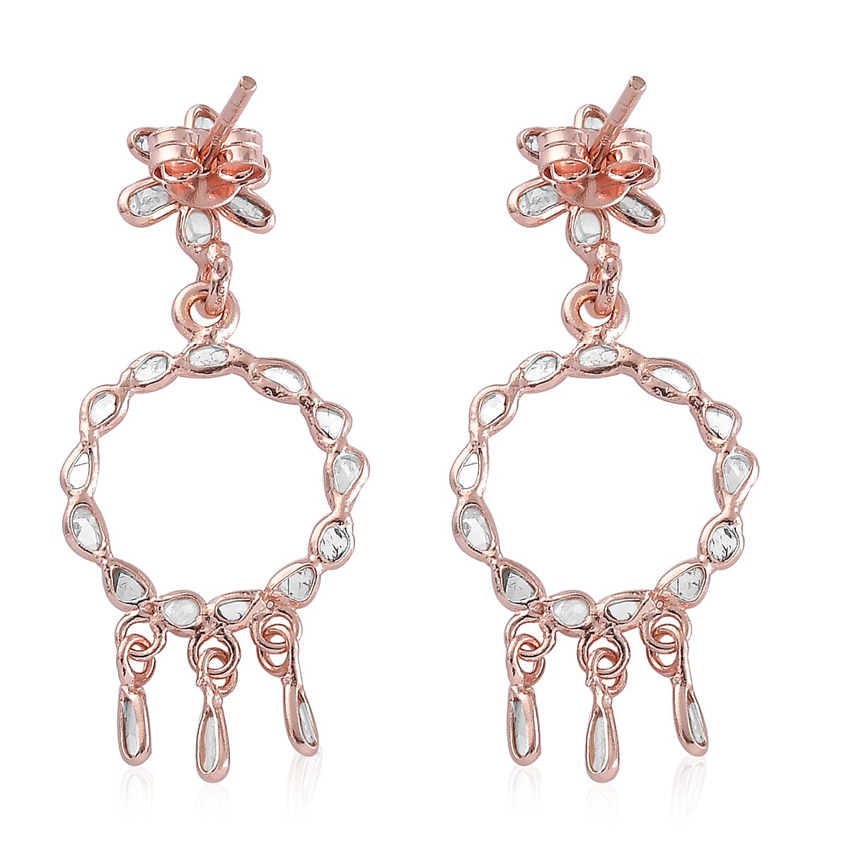 Polki Diamond Earrings in Platinum Over Sterling Silver 0.50 ctw image number 2