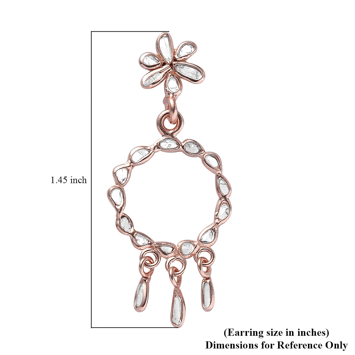 Polki Diamond Earrings in Platinum Over Sterling Silver 0.50 ctw image number 3