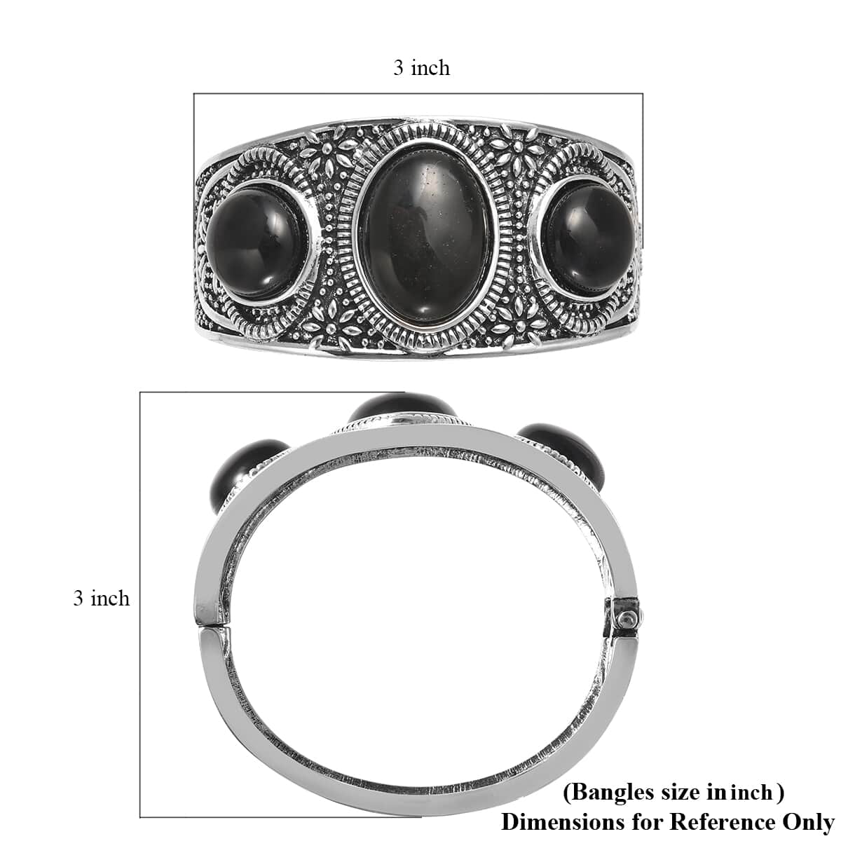 Black Agate Bangle Bracelet in Black Oxidized Silvertone (7 In) 55.00 ctw image number 6