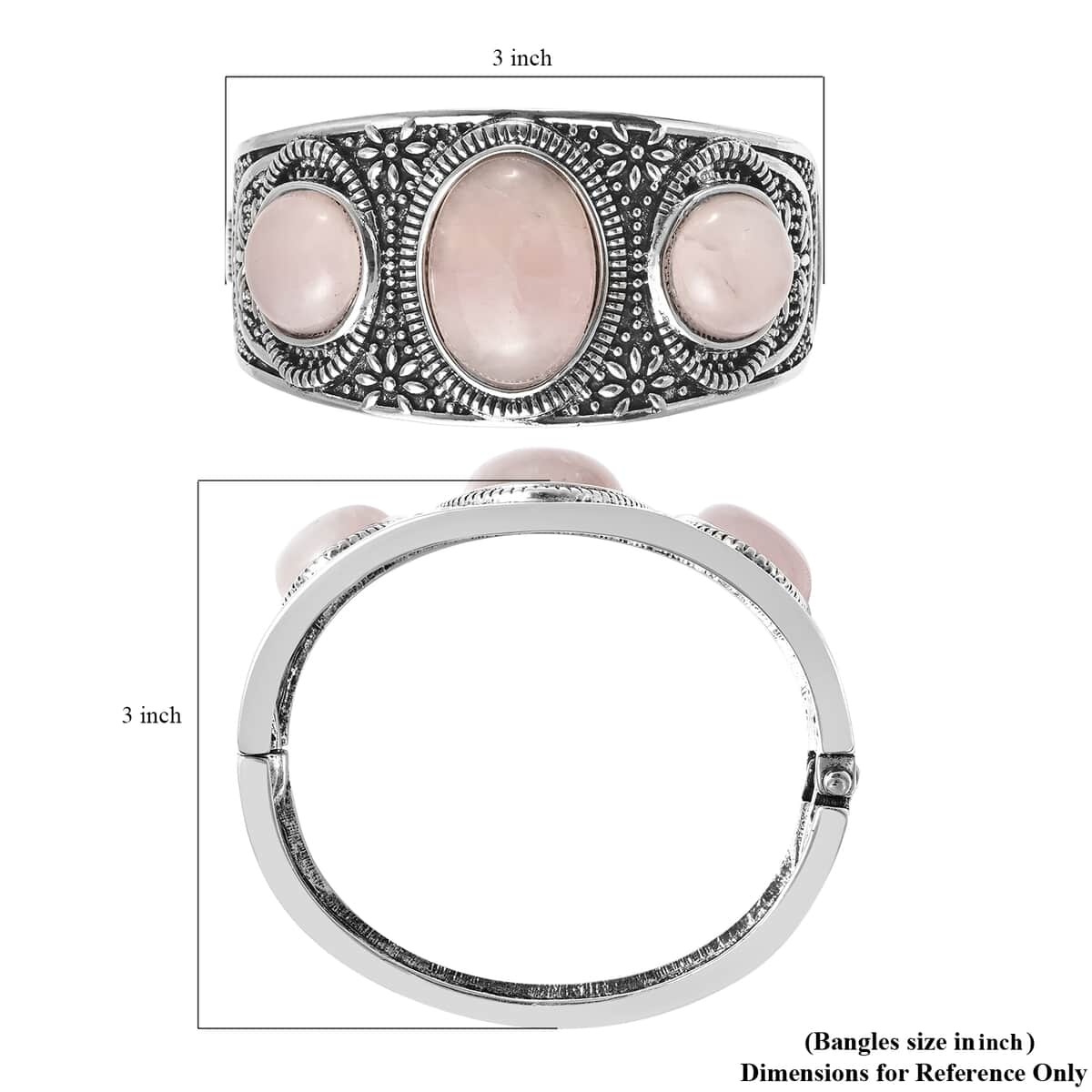 Galilea Rose Quartz Bangle Bracelet in Black Oxidized Silvertone (7 in) 59.50 ctw image number 6