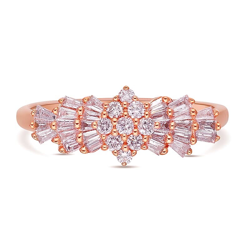 I3 Natural Pink Diamond 0.50 ctw Art Deco Cluster Ring in 10K Rose Gold (Size 10.0)