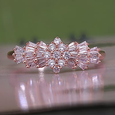 I3 Natural Pink Diamond 0.50 ctw Art Deco Cluster Ring in 10K Rose Gold (Size 10.0)