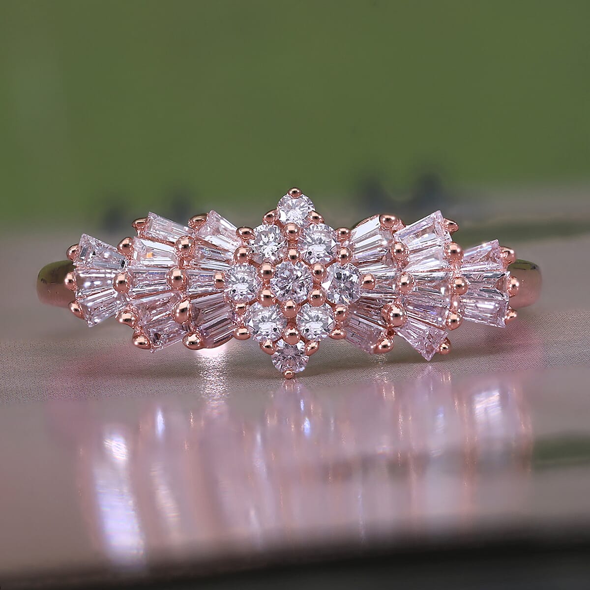  I3 Natural Pink Diamond 0.50 ctw Art Deco Cluster Ring in 10K Rose Gold (Size 7.0) image number 1