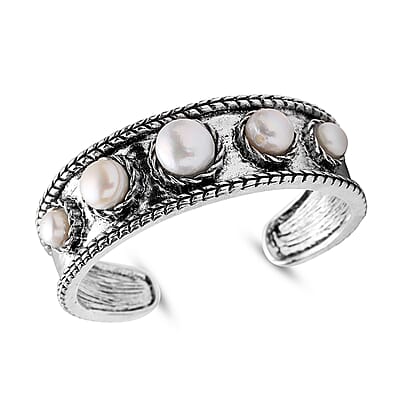 White Freshwater Pearl Cuff Bracelet in Silvertone (7.50 in)