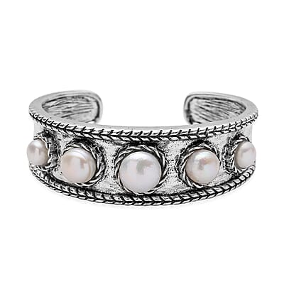 White Freshwater Pearl Cuff Bracelet in Silvertone (7.50 in)