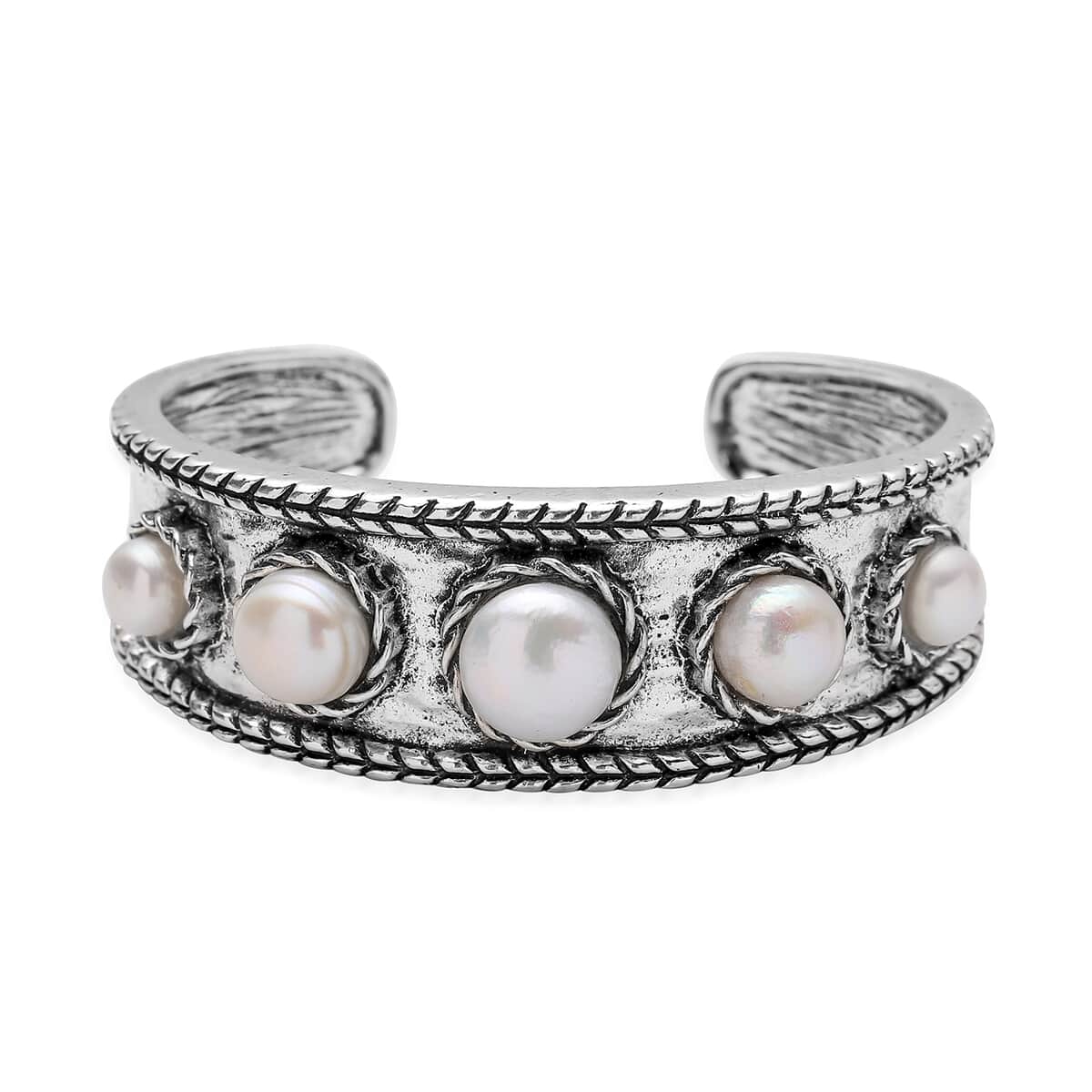 Multi Color Freshwater Pearl Cuff Bracelet in Silvertone (7.50 In) image number 3