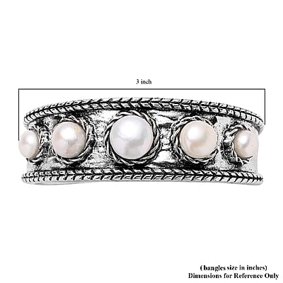 White Freshwater Pearl Cuff Bracelet in Silvertone (7.50 in)