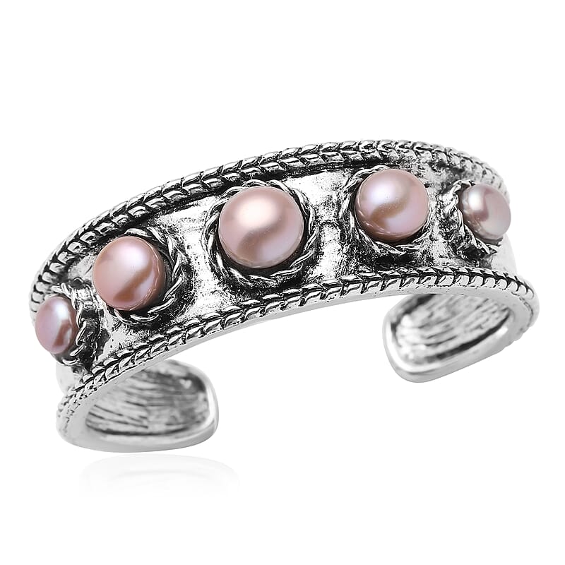 Purple Freshwater Pearl Cuff Bracelet in Silvertone (7.50 In) 34.00 ctw