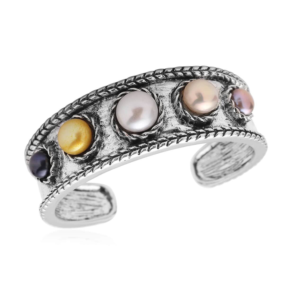 Multi Color Freshwater Pearl Cuff Bracelet in Silvertone (7.50 In) image number 0