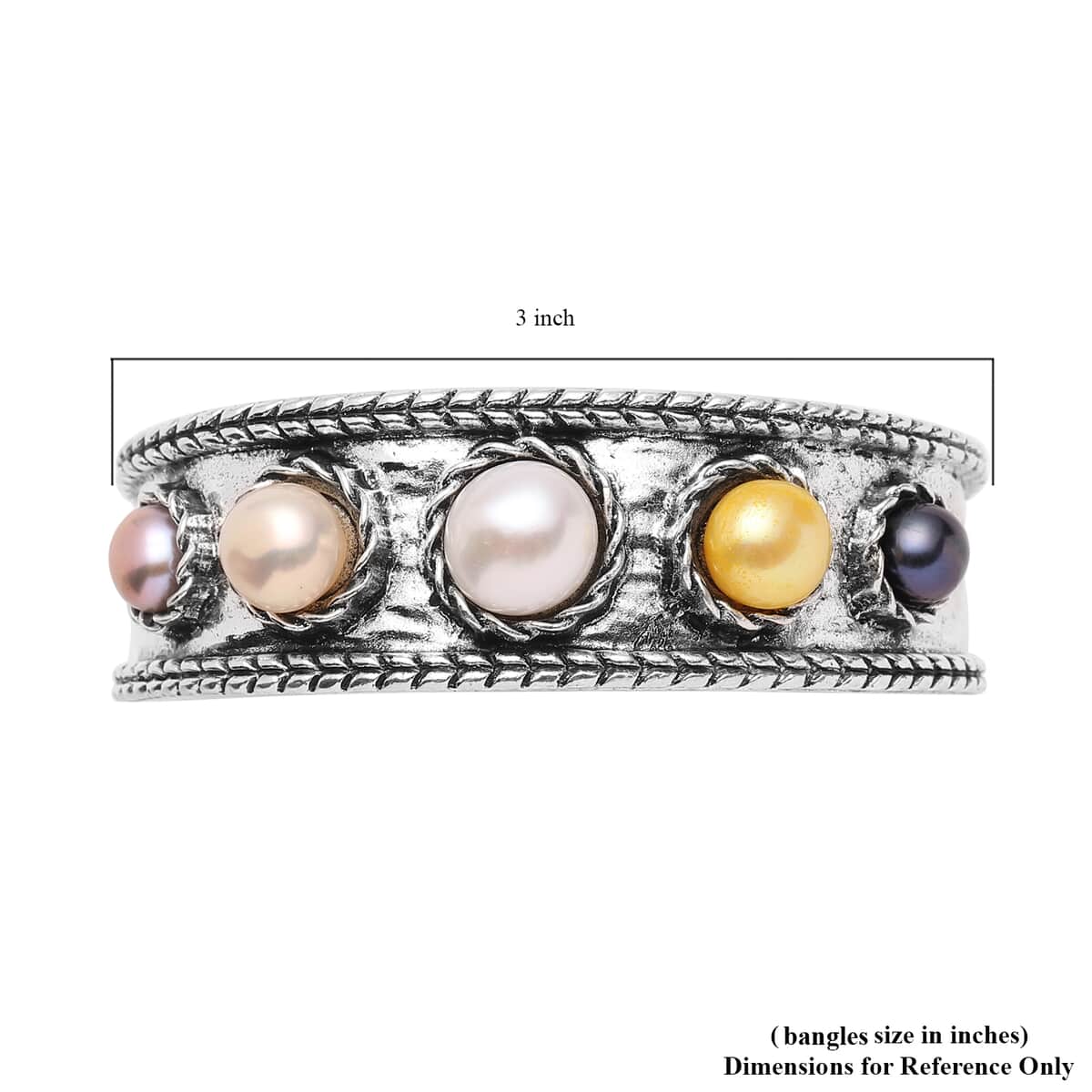 Multi Color Freshwater Pearl Cuff Bracelet in Silvertone (7.50 In) image number 5