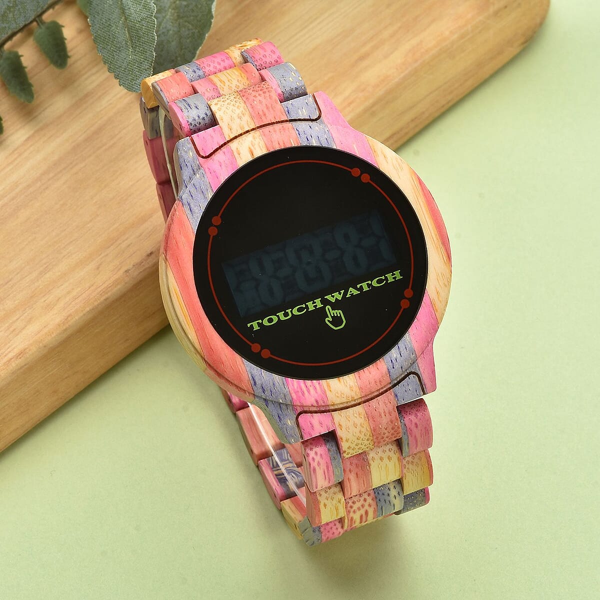 GENOA Electronic Movement LED Dial Watch with Colored Bamboo Strap (44mm) (6.0-7.0 Inch) image number 1