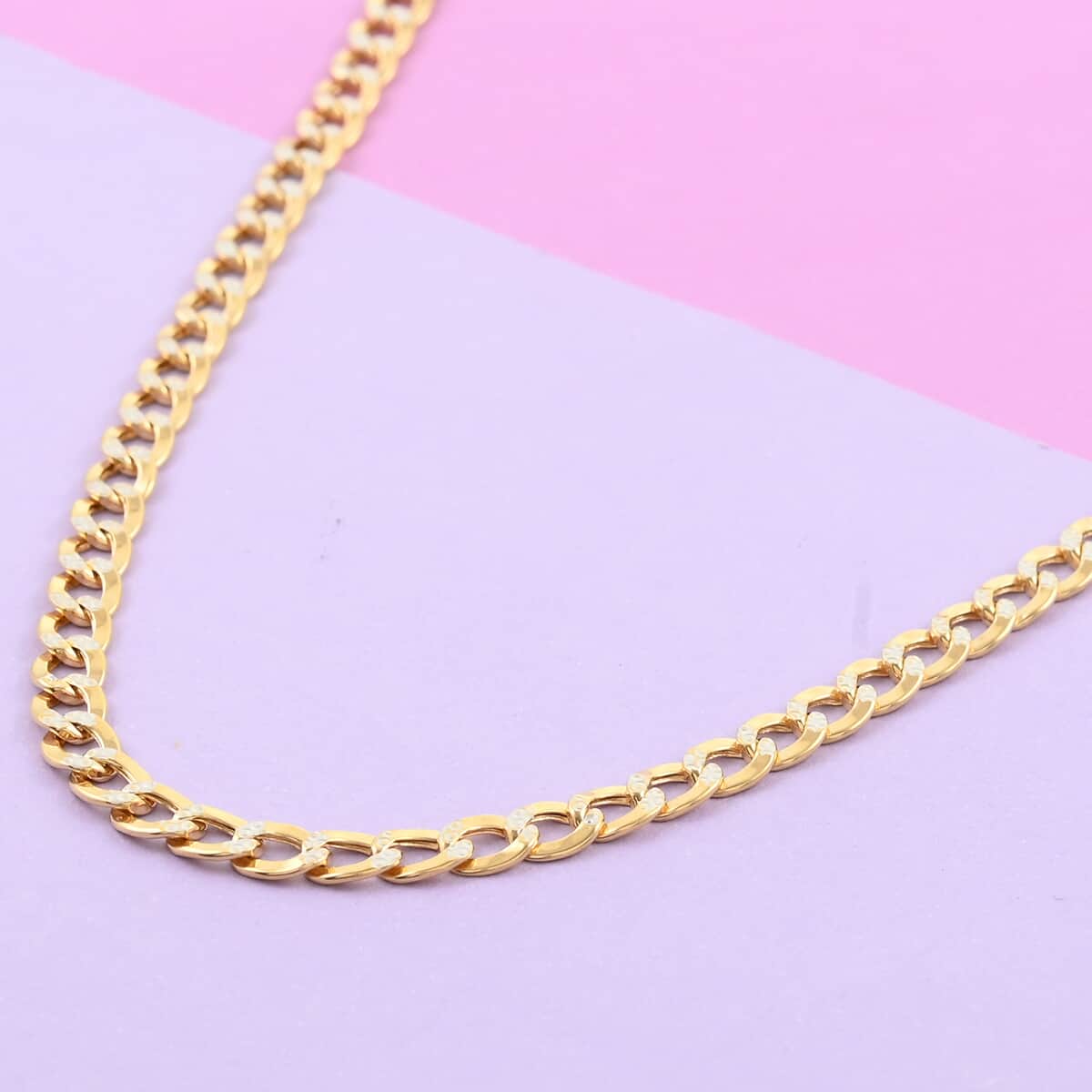 10K Yellow & White Gold 4.5mm Pave Curb Necklace 20 Inches 6.4 Grams image number 1
