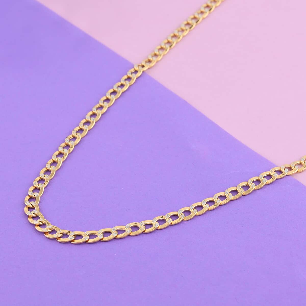VEGAS CLOSEOUT 10K Yellow & White Gold 4.5mm Pave Curb Necklace 30 Inches 9.30 Grams image number 1