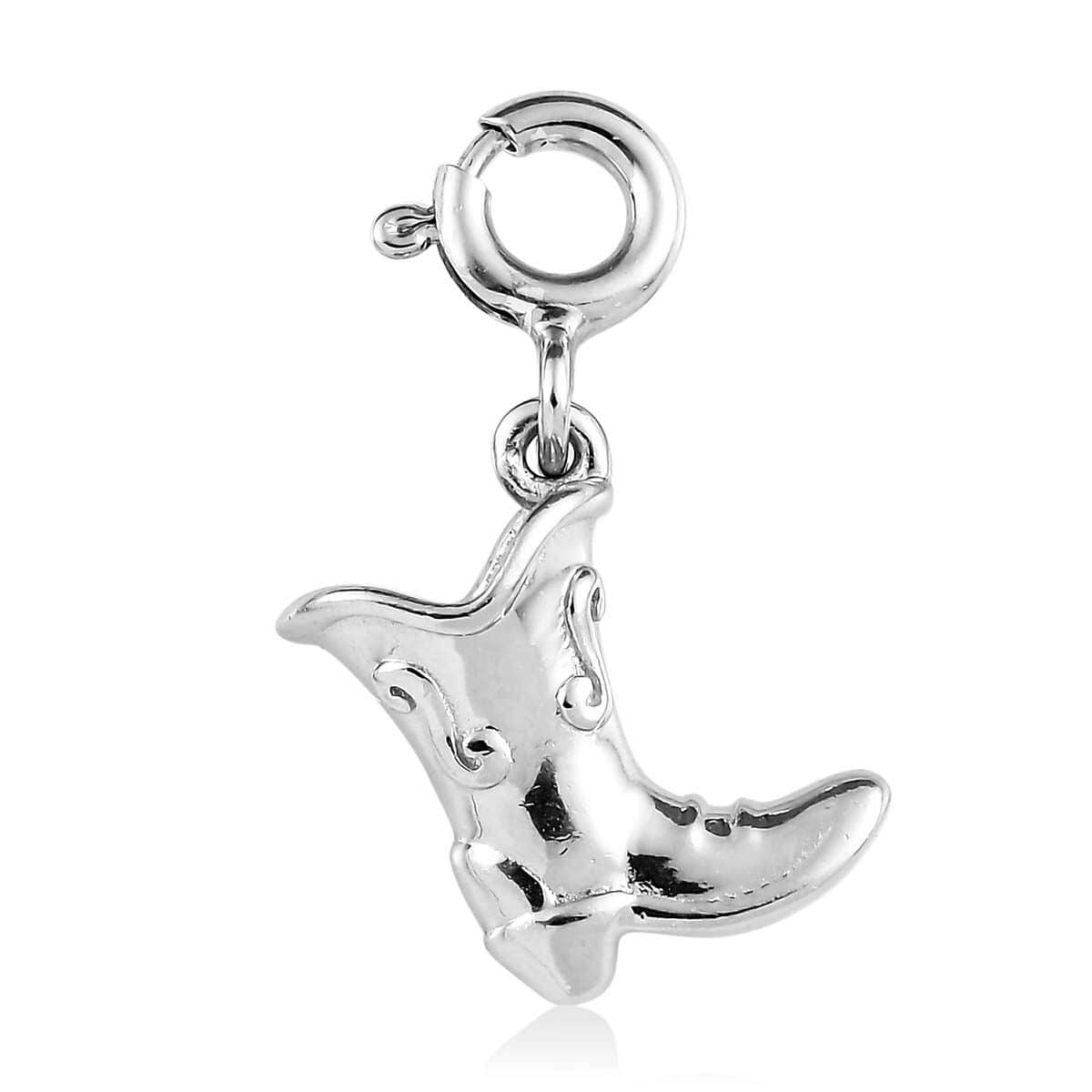 Platinum Over Sterling Silver Cowboy Boot Charm 2.15 Grams image number 0