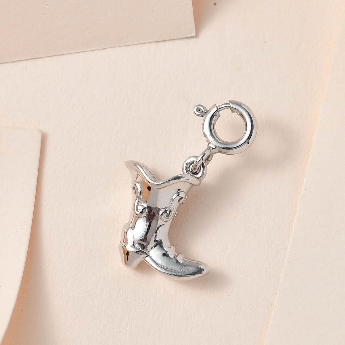 Platinum Over Sterling Silver Cowboy Boot Charm 2.15 Grams image number 1